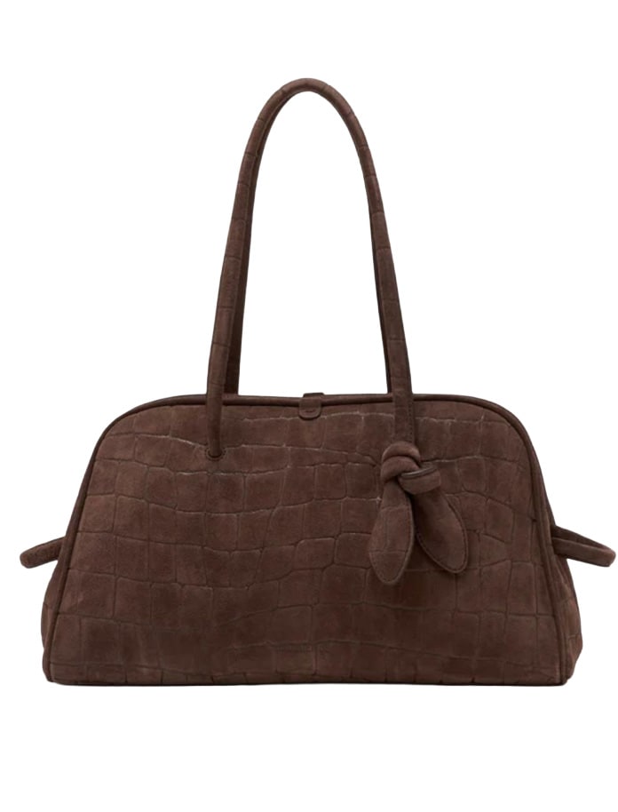 JACQUEMUS Le Turismo Crocodile Embossed Suede Bowling Bag