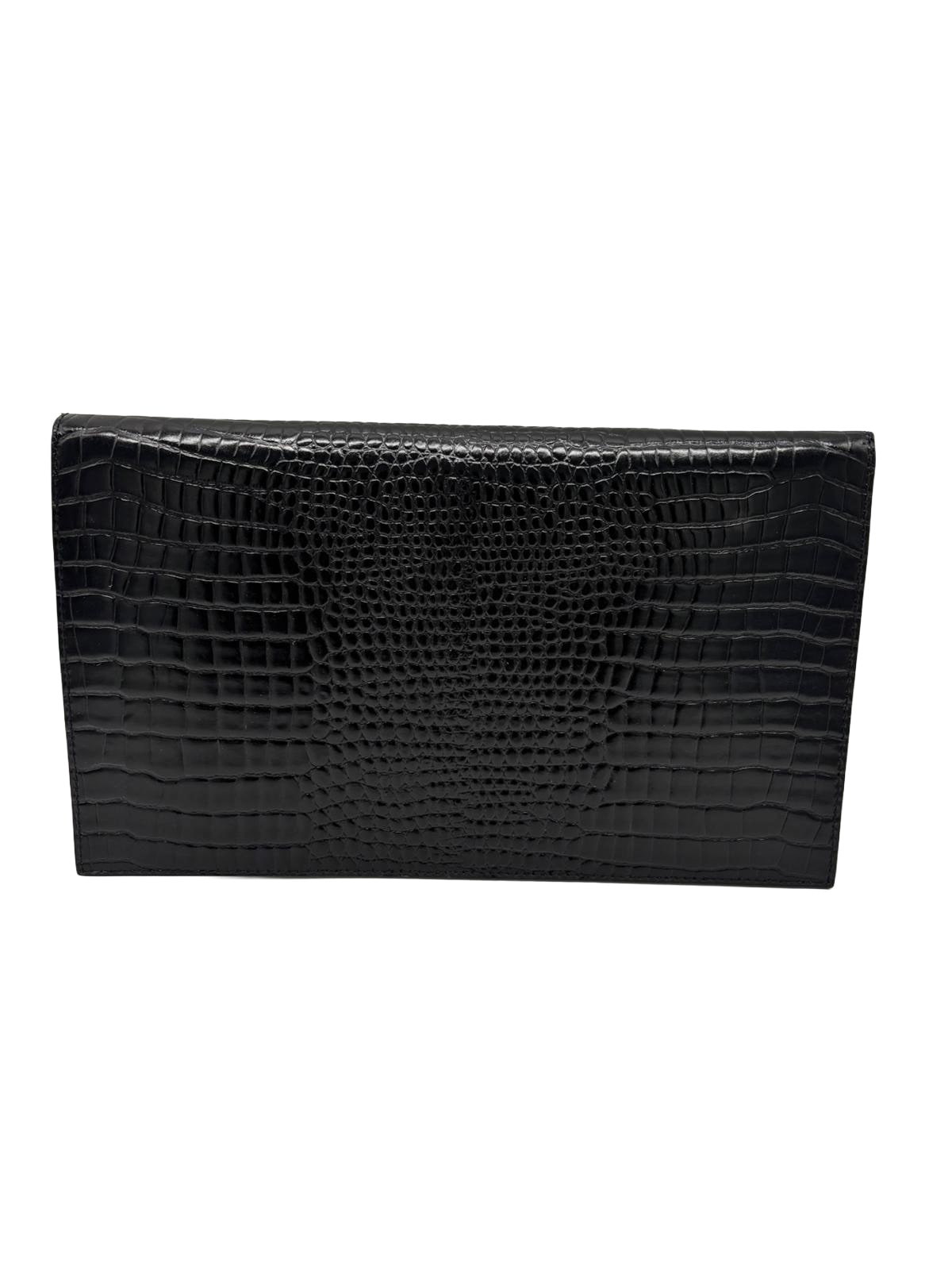 SAINT LAURENT Uptown Clutch Bag In Shiny Crocodile Embossed Leather