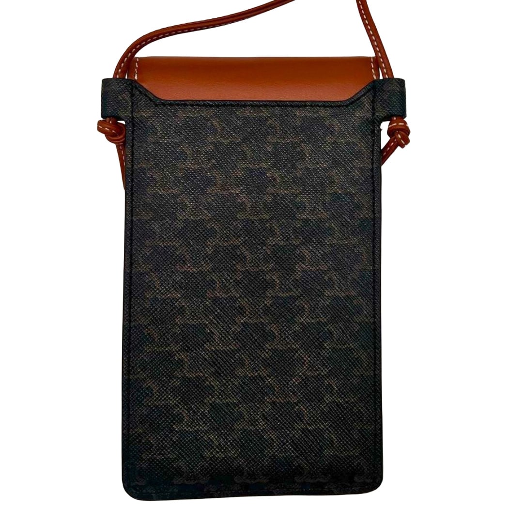 Celine Phone Pouch with Flap in Triomphe Canvas and Lambskin
