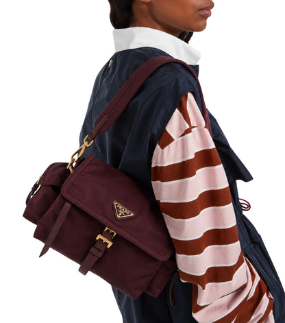 PRADA Medium Explore Re-Nylon Shoulder Bag With Flap | Burgundy