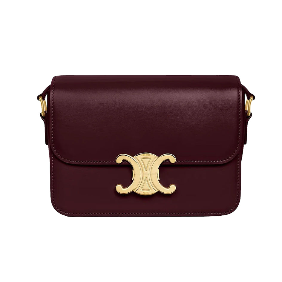 CELINE Teen Triomphe Bag in Shiny Calfskin | Burgundy