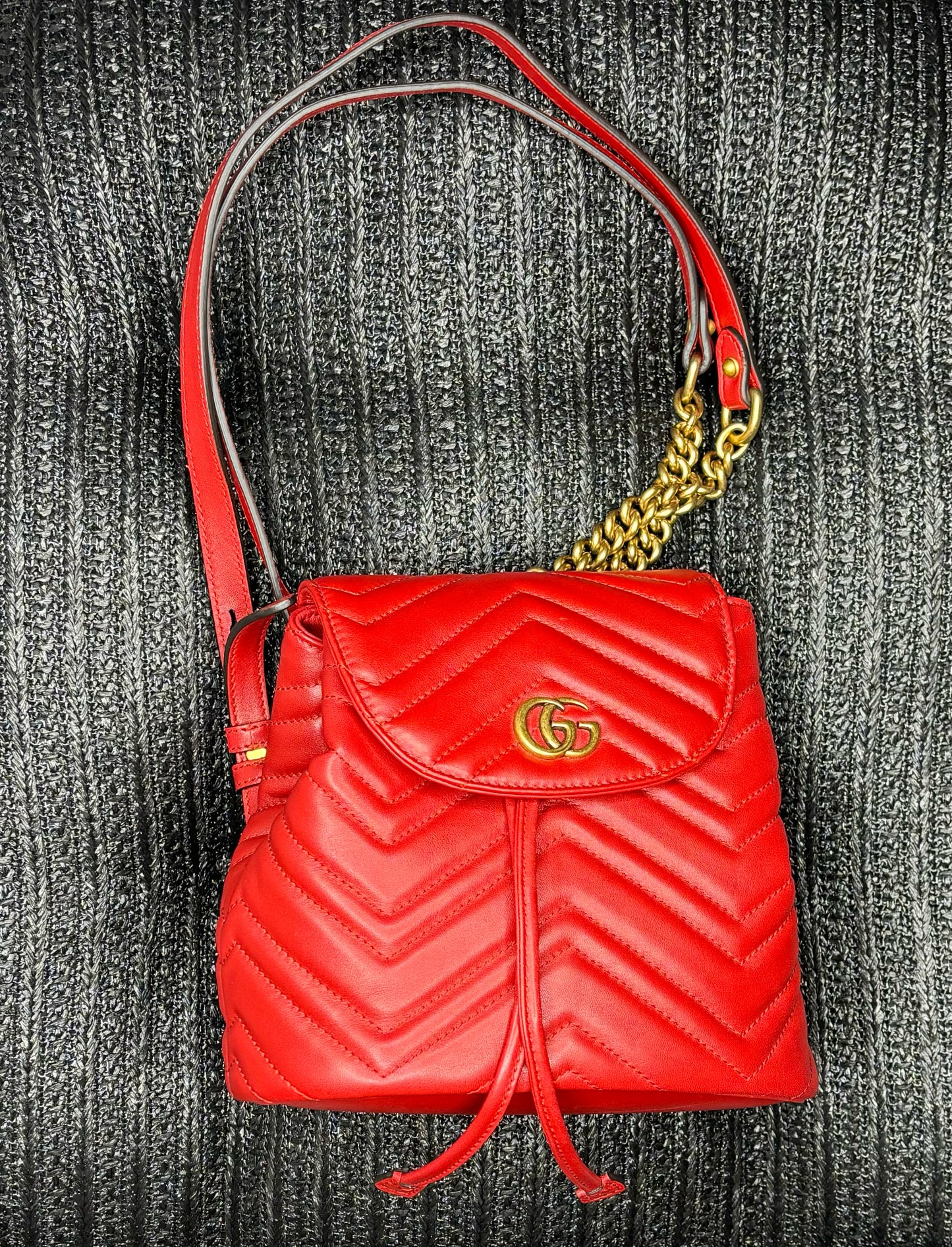 GUCCI GG Mini Marmont Backpack In Chevron Leather