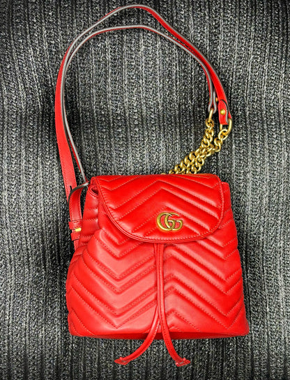 GUCCI GG Mini Marmont Backpack In Chevron Leather