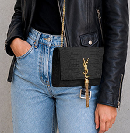 SAINT LAURENT Medium Kate Tassel Bag in Crocodile Embossed Leather