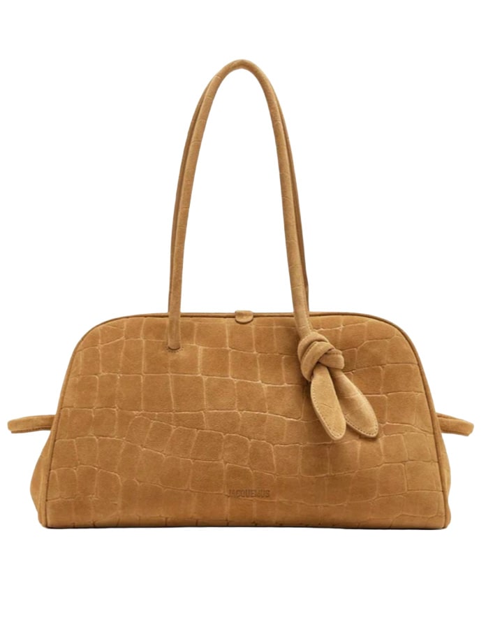 JACQUEMUS Le Turismo Crocodile Embossed Suede Bowling Bag