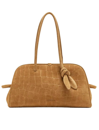 JACQUEMUS Le Turismo Crocodile Embossed Suede Bowling Bag