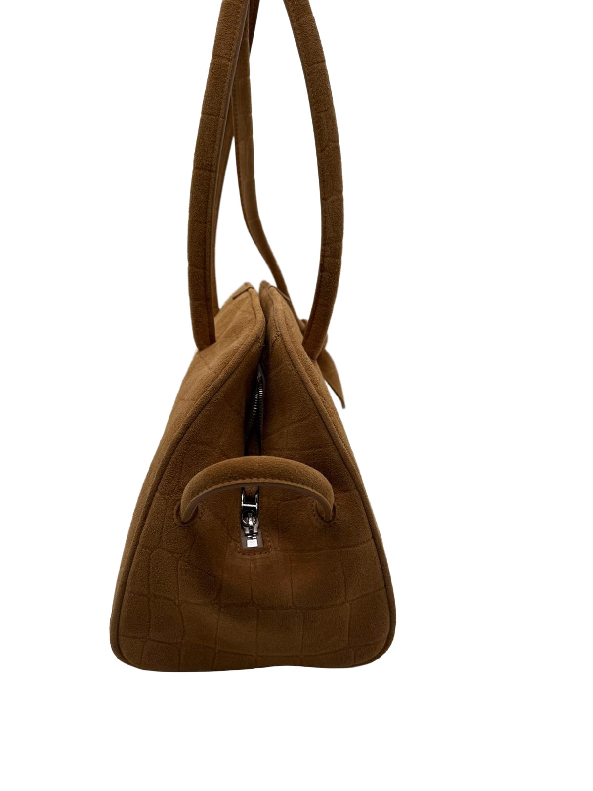 JACQUEMUS Le Turismo Crocodile Embossed Suede Bowling Bag
