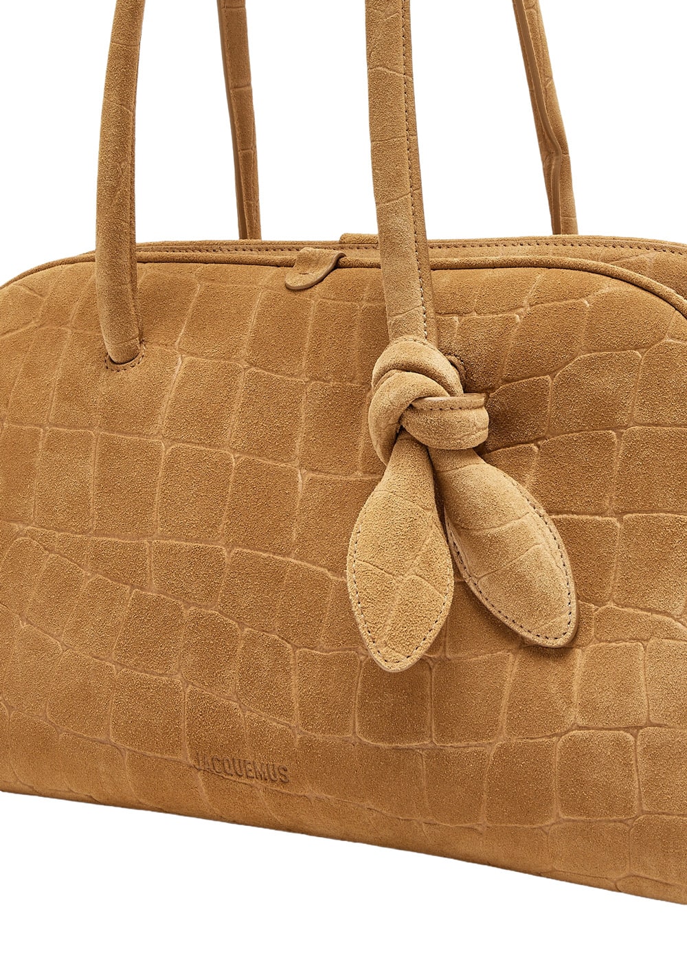 JACQUEMUS Le Turismo Crocodile Embossed Suede Bowling Bag