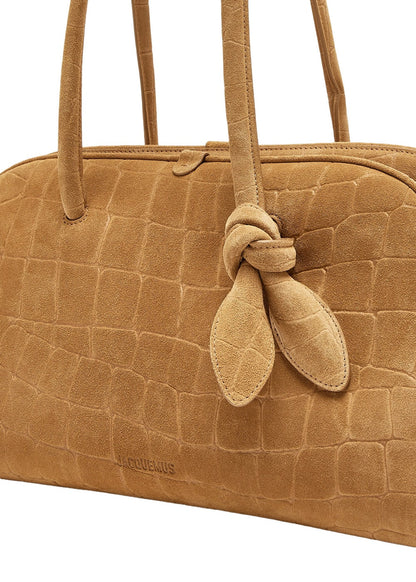 JACQUEMUS Le Turismo Crocodile Embossed Suede Bowling Bag