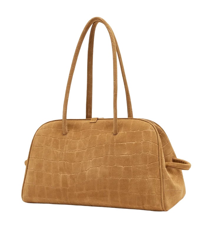 JACQUEMUS Le Turismo Crocodile Embossed Suede Bowling Bag