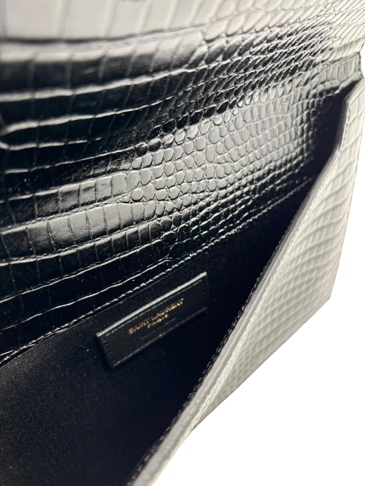 SAINT LAURENT Uptown Clutch Bag In Shiny Crocodile Embossed Leather