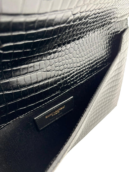 SAINT LAURENT Uptown Clutch Bag In Shiny Crocodile Embossed Leather