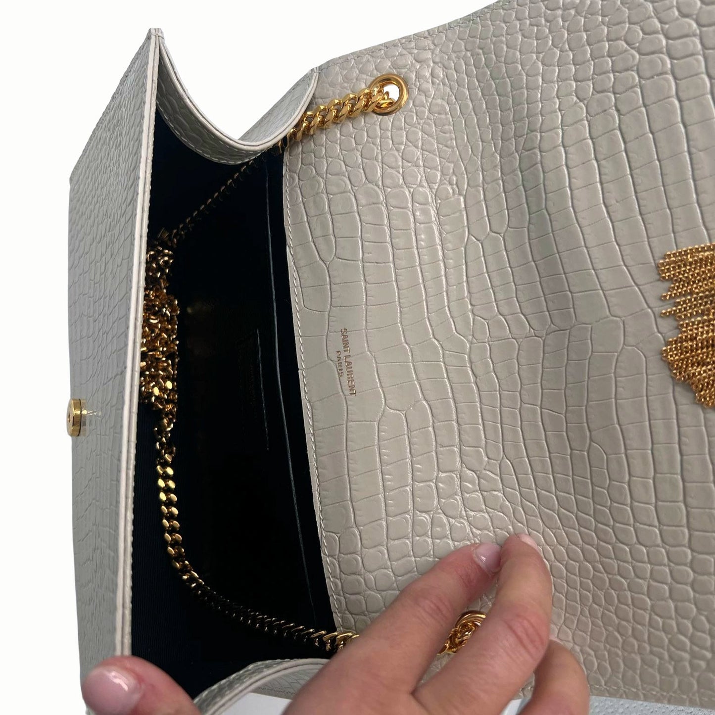 SAINT LAURENT Medium Kate Tassel In Crocodile Embossed Leather