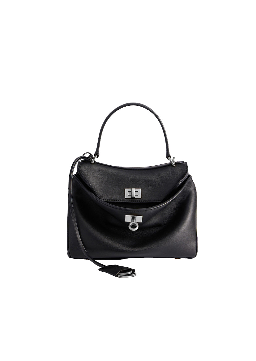 BALENCIAGA Mini Rodeo Bag In Smooth Calfskin | Black With Aged Silver