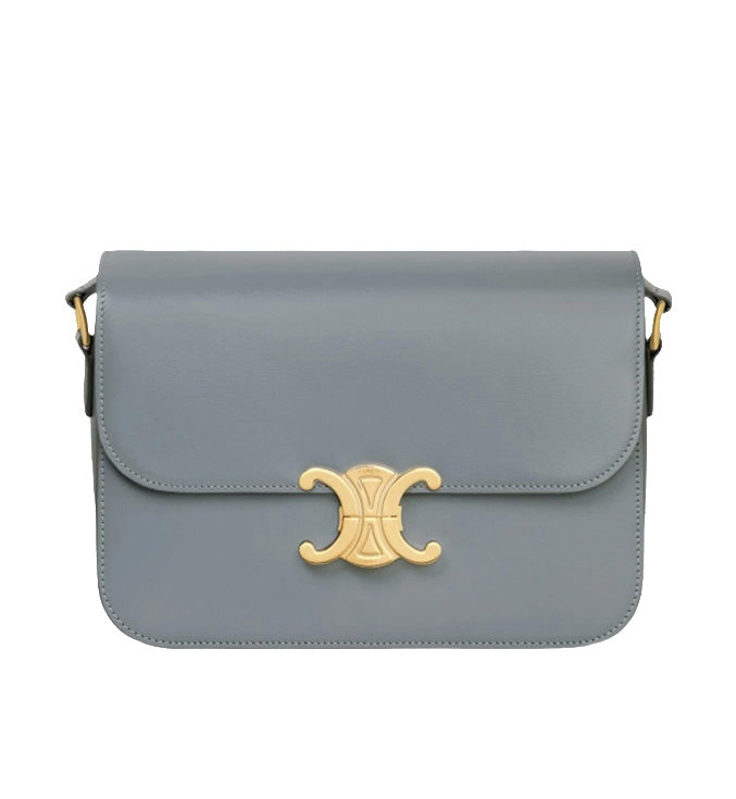 CELINE Classique Triomphe Bag In Shiny Calfskin | Blue Gris