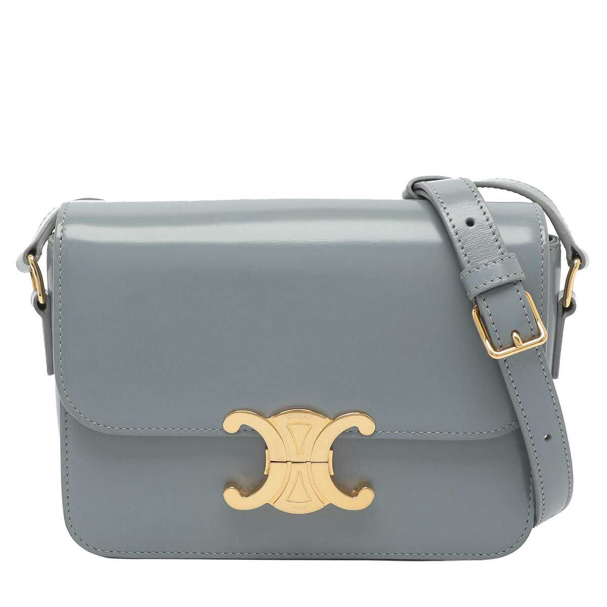 CELINE Classique Triomphe Bag In Shiny Calfskin | Blue Gris