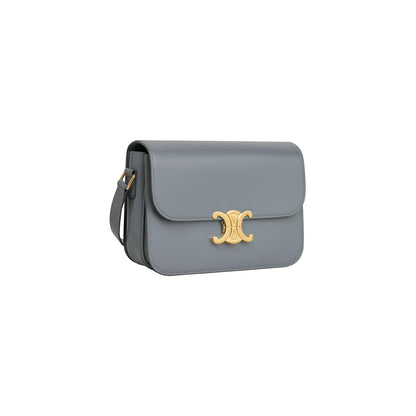 CELINE Classique Triomphe Bag In Shiny Calfskin | Blue Gris