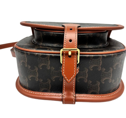 CELINE Medium Folco Bag In Triomphe Canvas & Calfskin