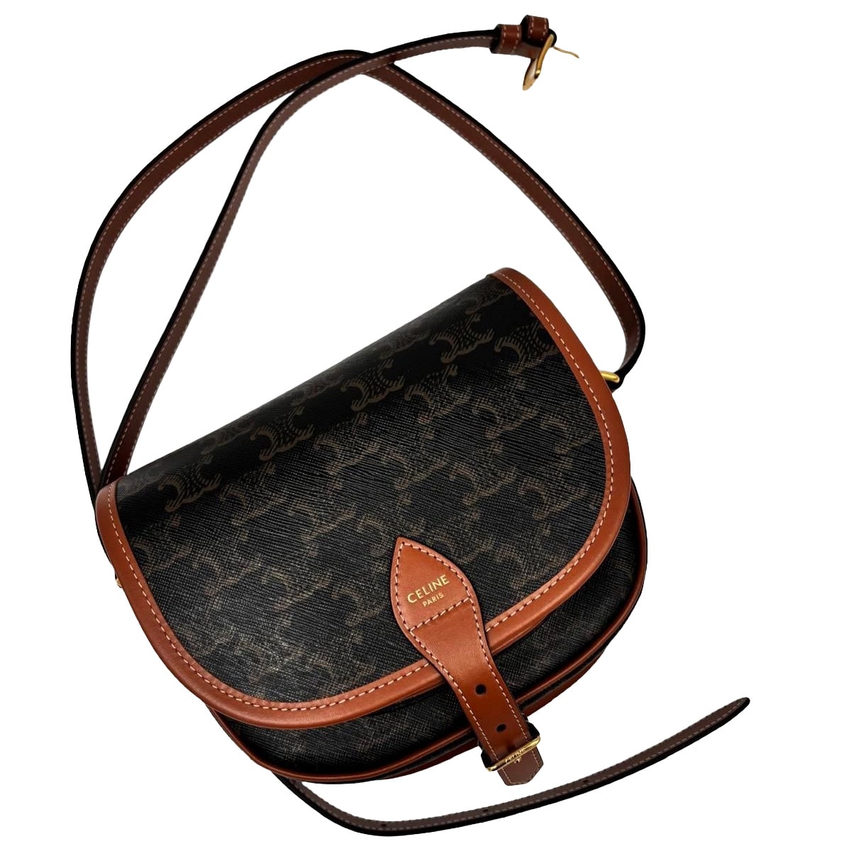 CELINE Medium Folco Bag In Triomphe Canvas & Calfskin