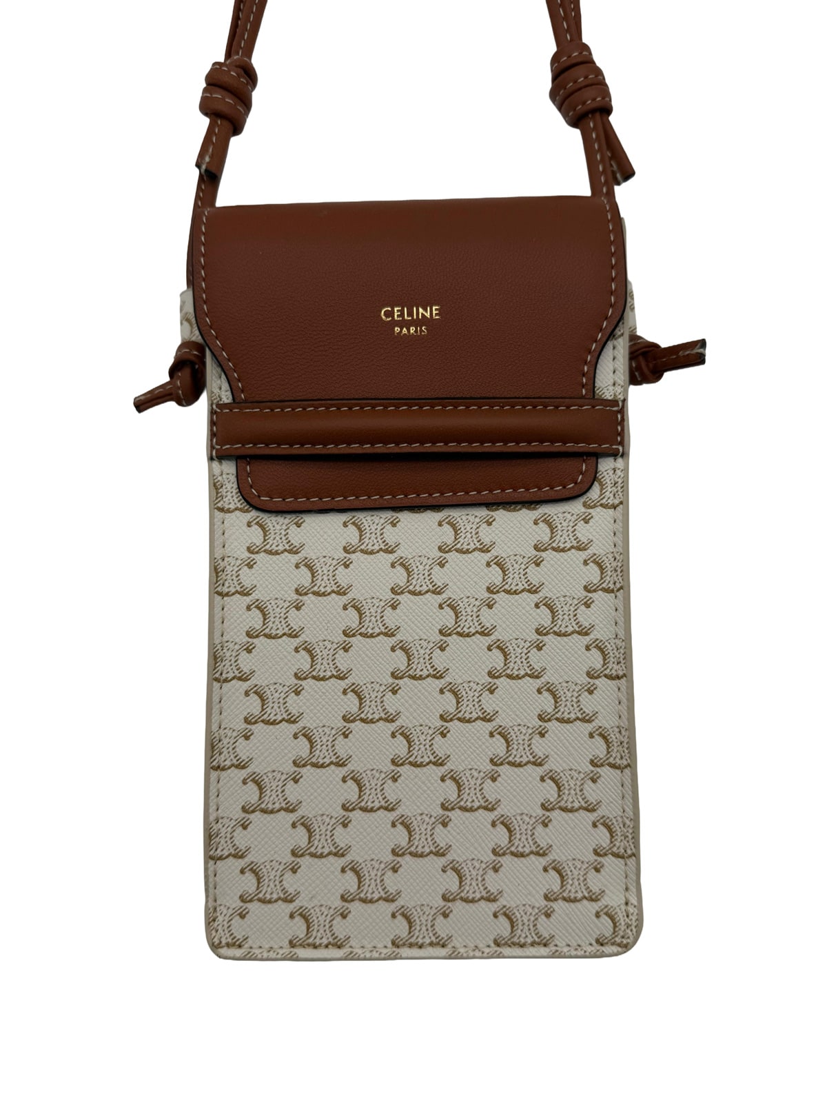 Celine Phone Pouch with Flap in Triomphe Canvas and Lambskin