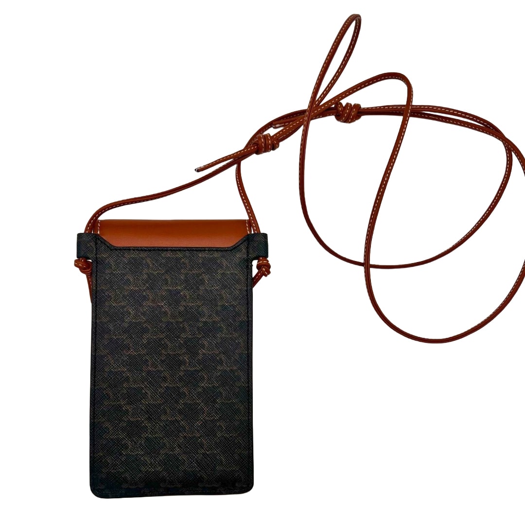 Celine Phone Pouch with Flap in Triomphe Canvas and Lambskin