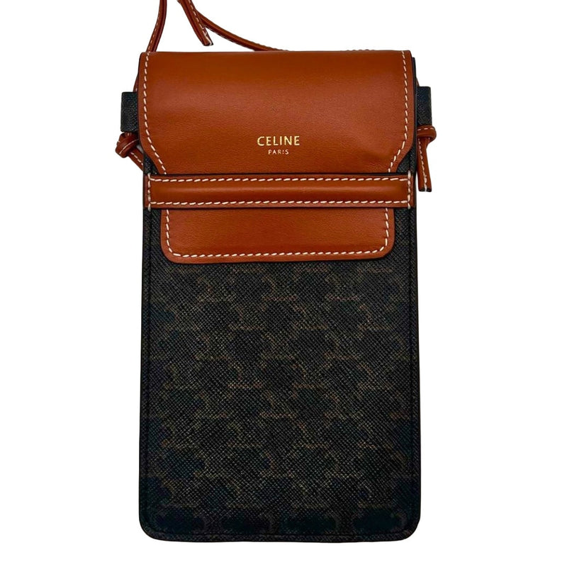Celine Phone Pouch with Flap in Triomphe Canvas and Lambskin