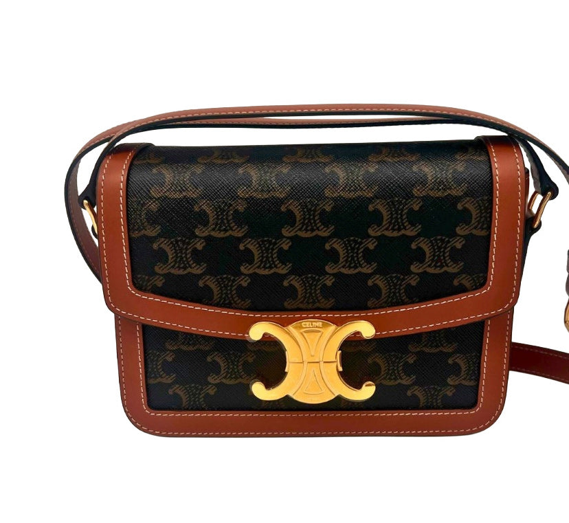 CELINE Teen Triomphe Bag In Triomphe Canvas & Calfskin