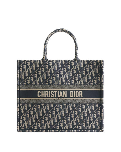 DIOR Large Book Tote Oblique Embroidery | Ecru/Blue