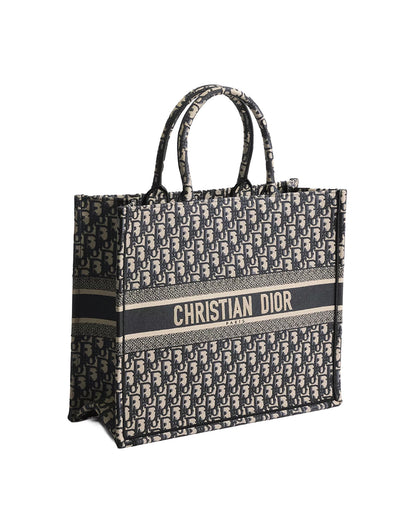 DIOR Large Book Tote Oblique Embroidery | Ecru/Blue