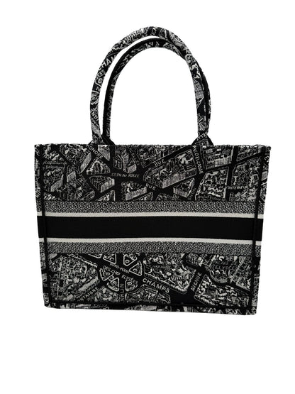DIOR Medium Book Tote Plan de Paris Embroidery | Black/White