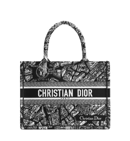 DIOR Medium Book Tote Plan de Paris Embroidery | Black/White