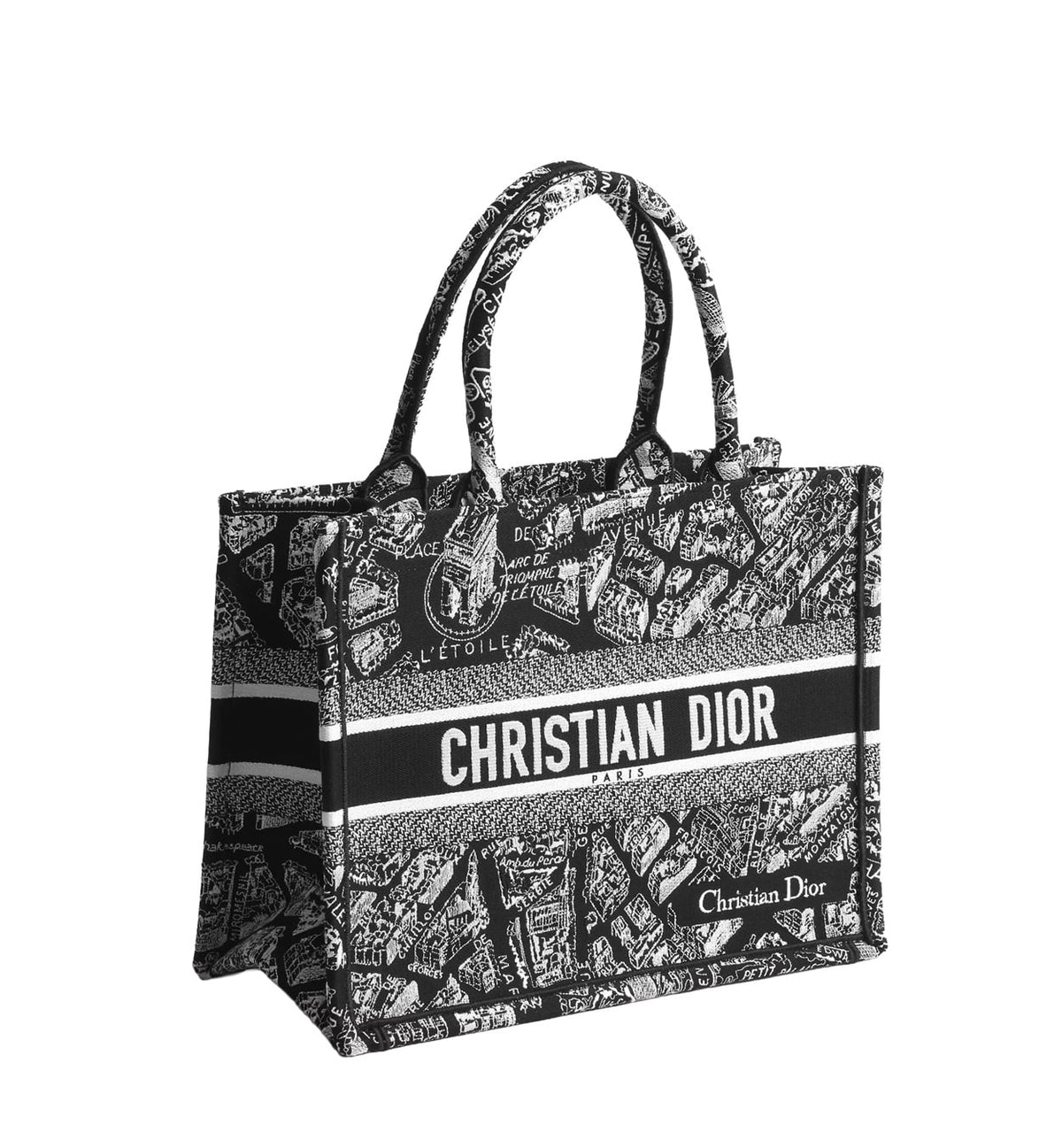 DIOR Medium Book Tote Plan de Paris Embroidery | Black/White