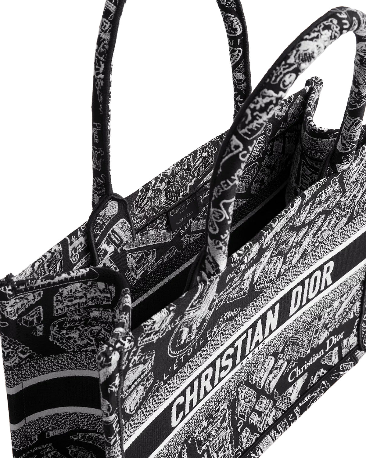 DIOR Medium Book Tote Plan de Paris Embroidery | Black/White