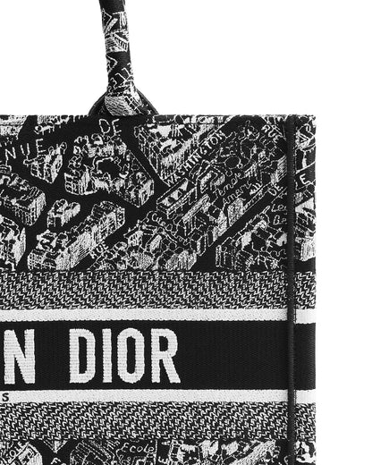DIOR Medium Book Tote Plan de Paris Embroidery | Black/White