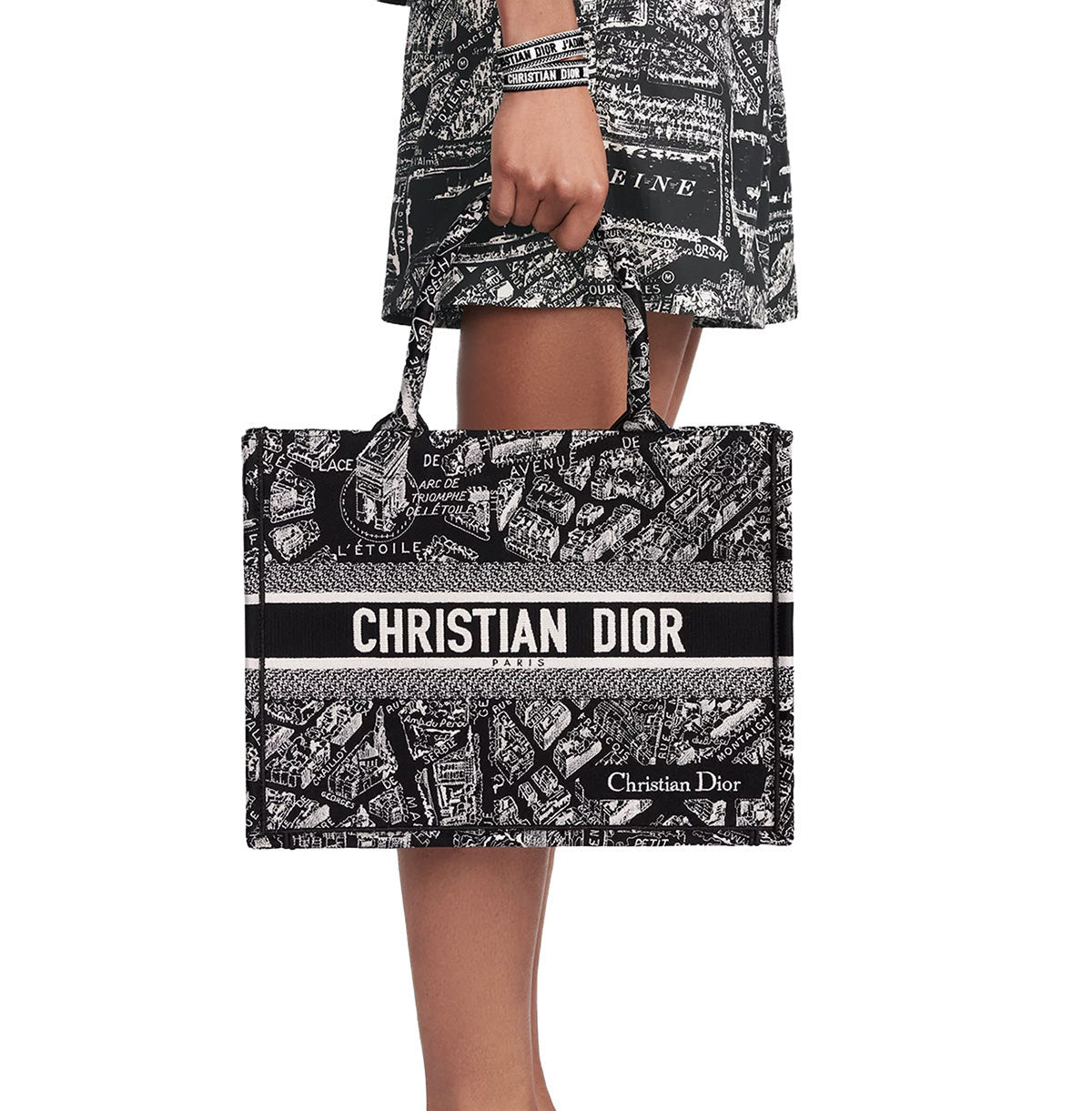 DIOR Medium Book Tote Plan de Paris Embroidery | Black/White