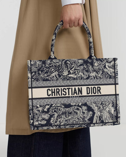 DIOR Medium Book Tote Toile de Jouy Reverse Embroidery | Blue/Ecru