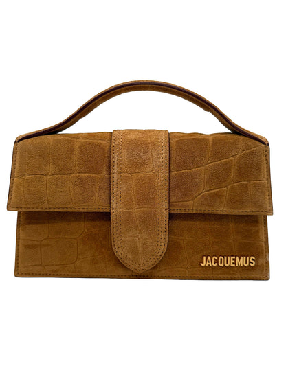 JACQUEMUS Le Grand Bambino Bag In Croc Embossed Calfskin Suede | Mustard