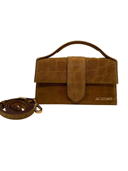 JACQUEMUS Le Grand Bambino Bag In Croc Embossed Calfskin Suede | Mustard