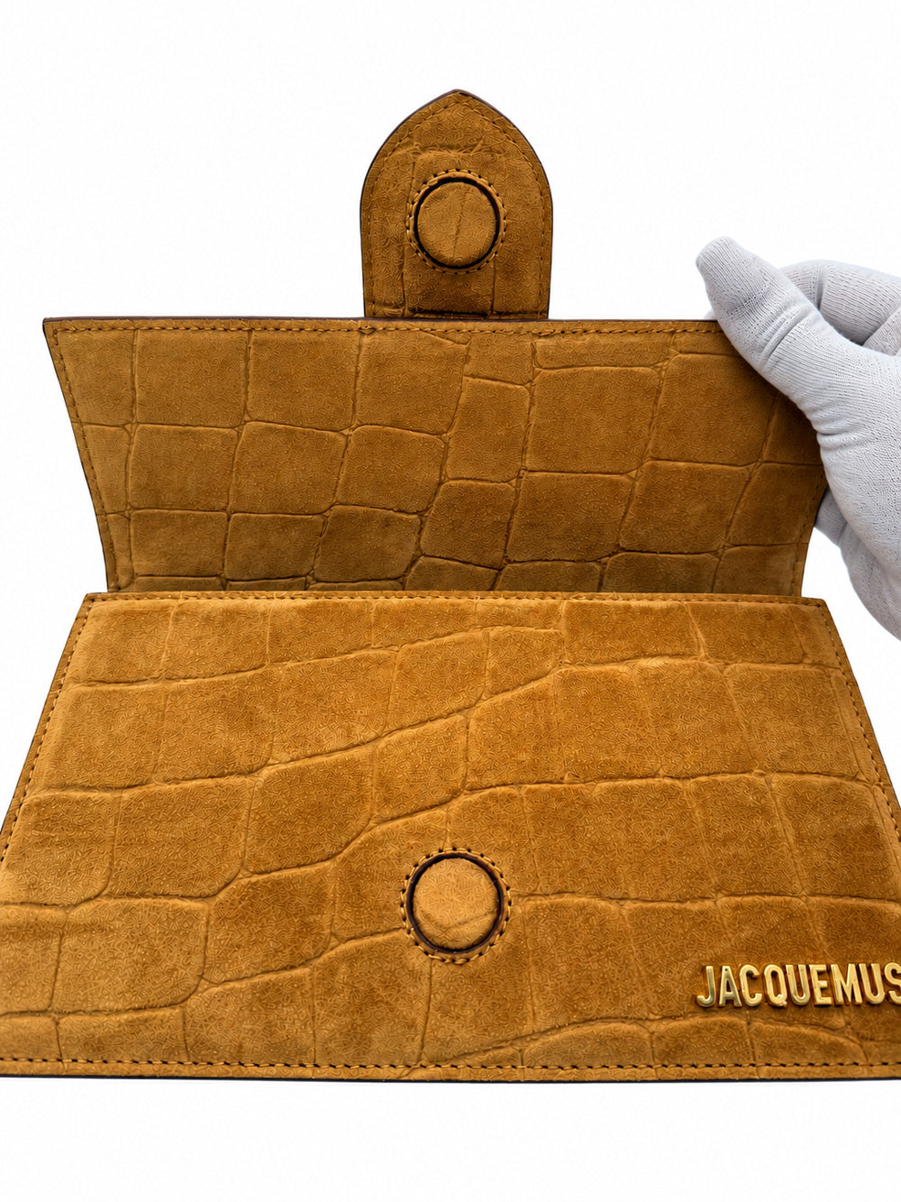 JACQUEMUS Le Grand Bambino Bag In Croc Embossed Calfskin Suede | Mustard