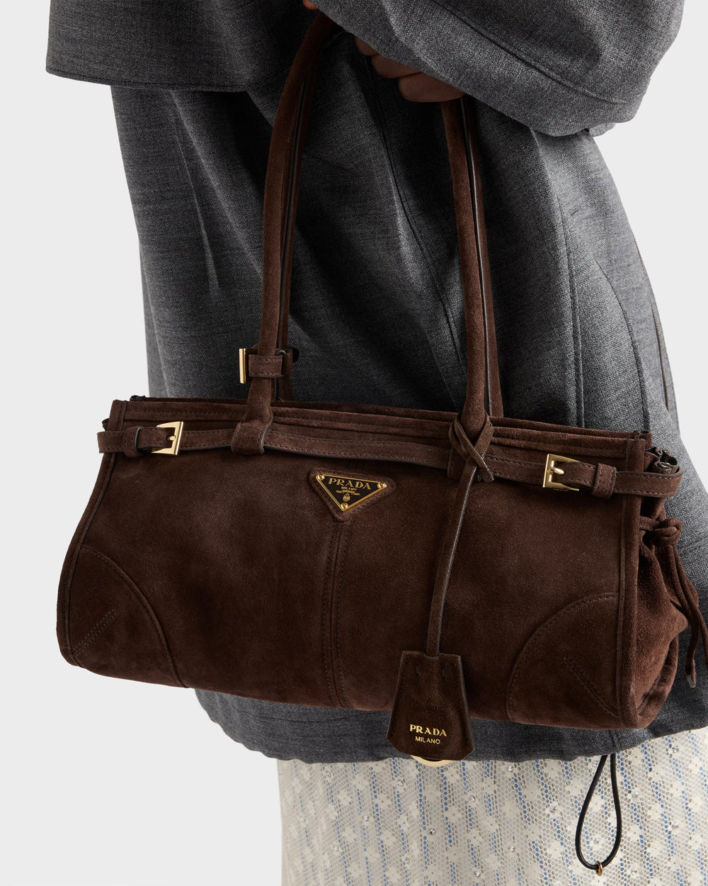 PRADA Medium Bonnie Bag In Calfskin Suede | Chocolate
