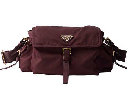 PRADA Medium Explore Re-Nylon Shoulder Bag With Flap | Burgundy