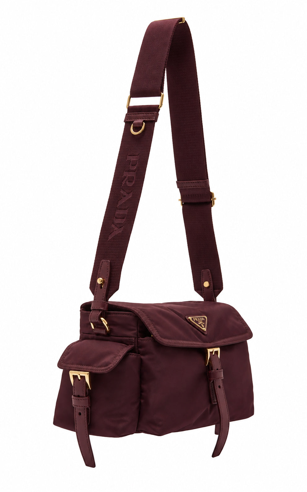 PRADA Medium Explore Re-Nylon Shoulder Bag With Flap | Burgundy