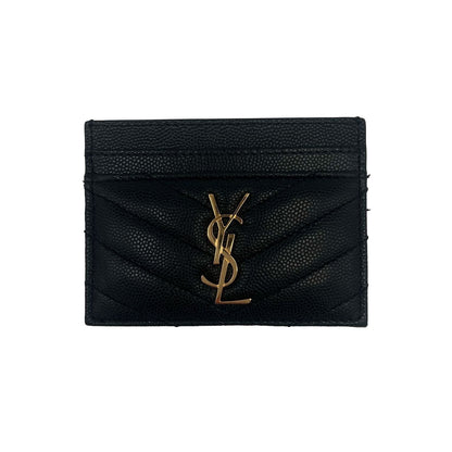 SAINT LAURENT Cassandre Matelassé Embossed Leather Grain De Poudre Card Holder