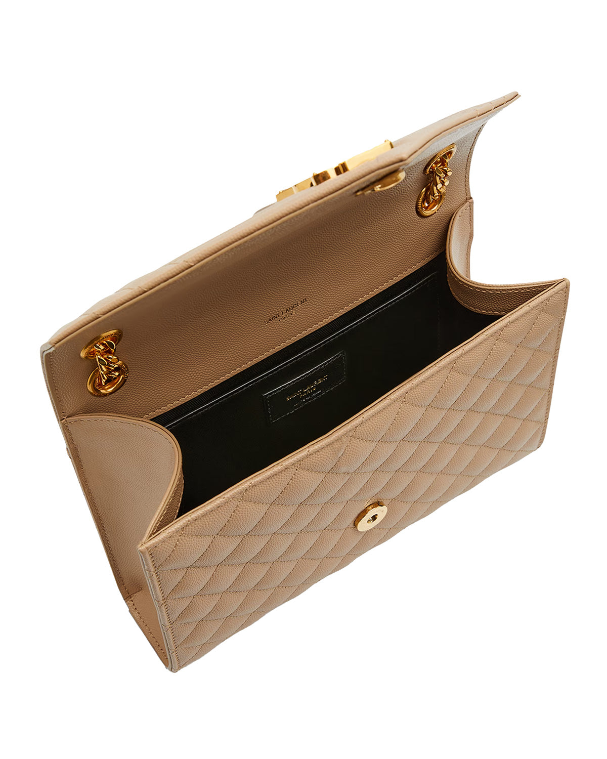 SAINT LAURENT Medium Envelope Bag In Quilted Grain De Poudre Calfskin Leather | Dark Beige