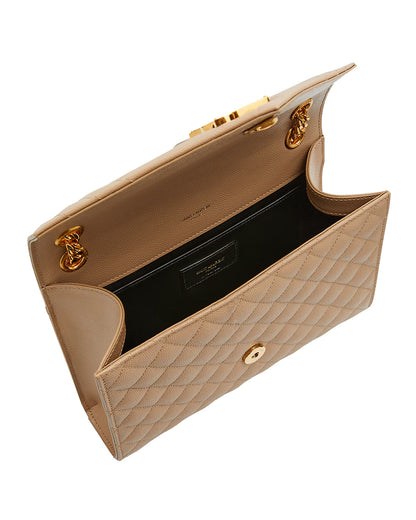 SAINT LAURENT Medium Envelope Bag In Quilted Grain De Poudre Calfskin Leather | Dark Beige