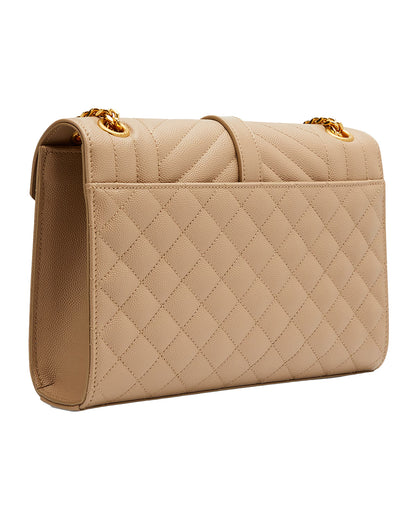 SAINT LAURENT Medium Envelope Bag In Quilted Grain De Poudre Calfskin Leather | Dark Beige
