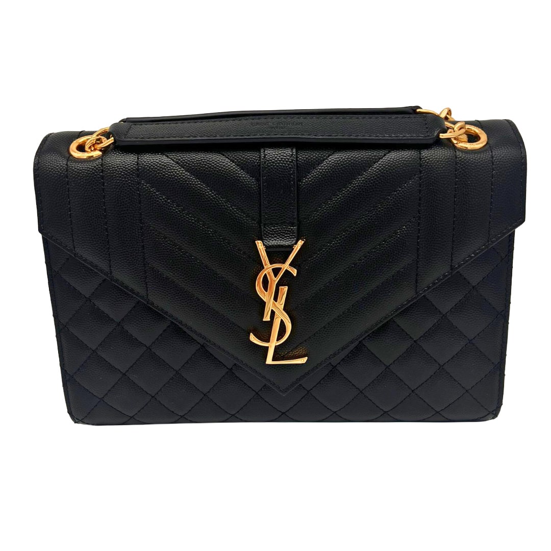 SAINT LAURENT Medium Envelope Bag In Quilted Grain De Poudre Leather