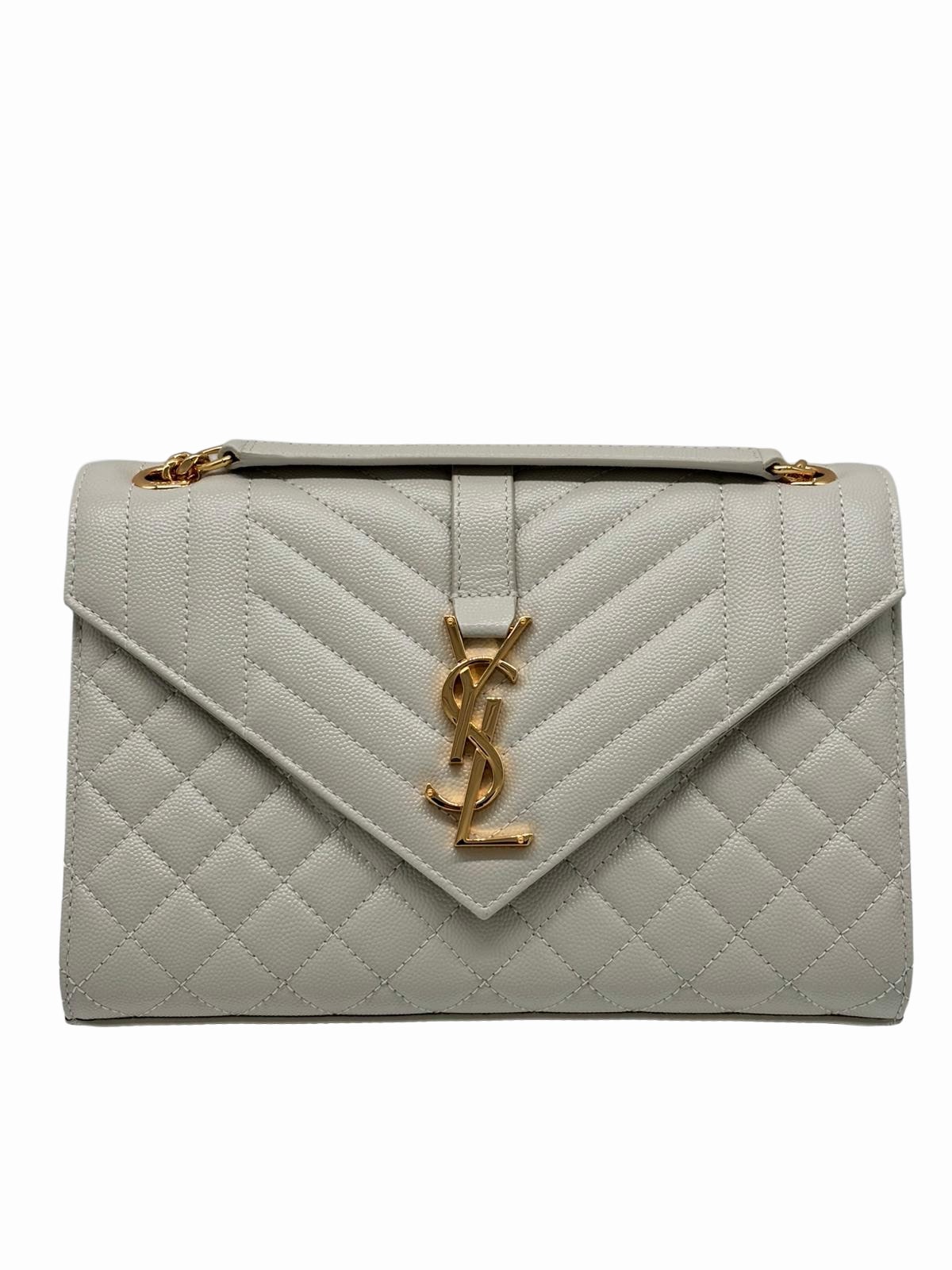 SAINT LAURENT Medium Envelope Bag In Quilted Grain De Poudre Leather
