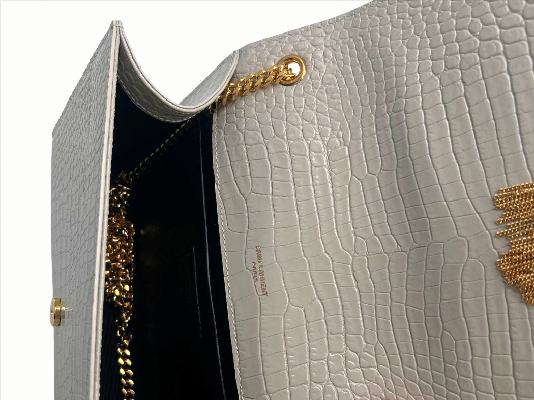 SAINT LAURENT Medium Kate Tassel Bag in Crocodile Embossed Leather