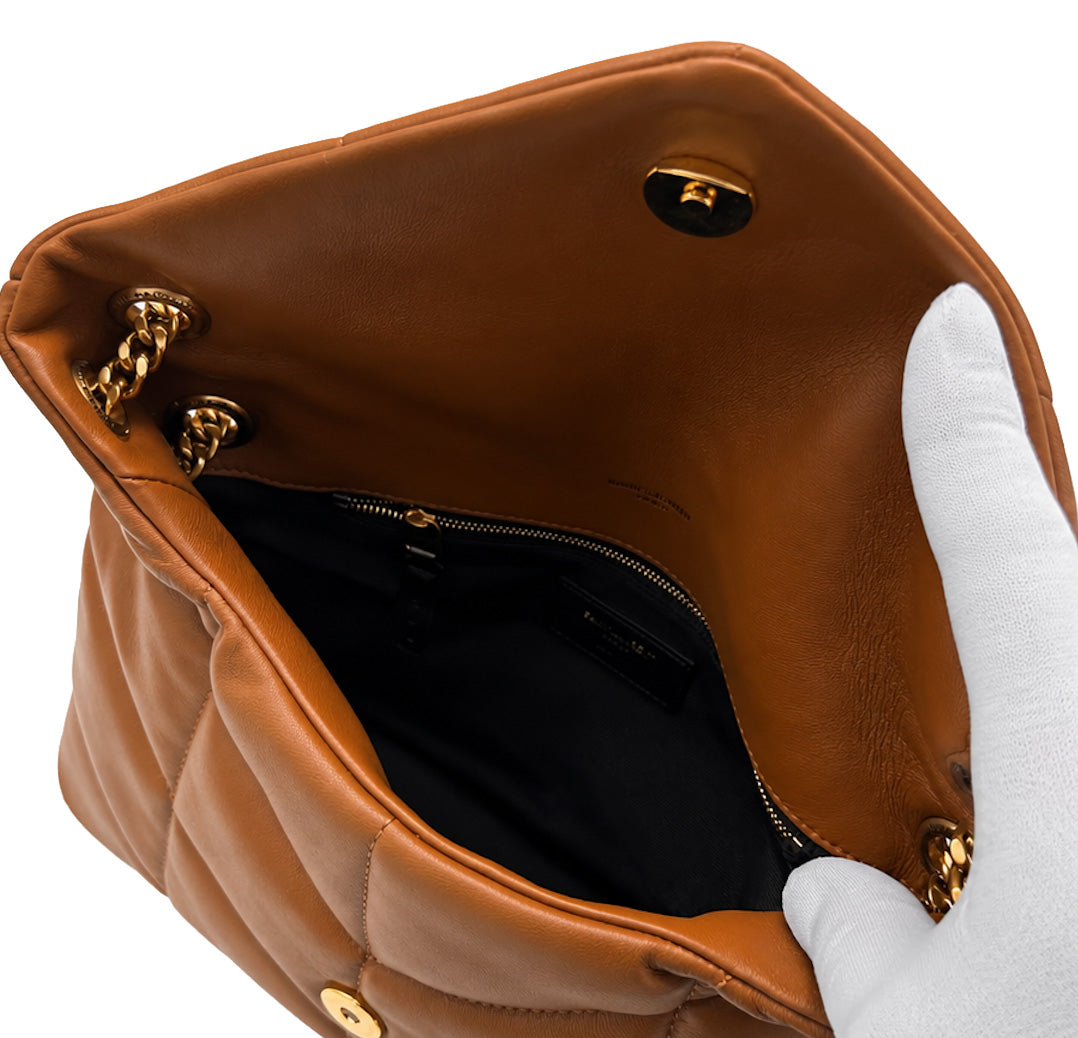 SAINT LAURENT Small Puffer Bag In Nappa Leather | Dark Honey
